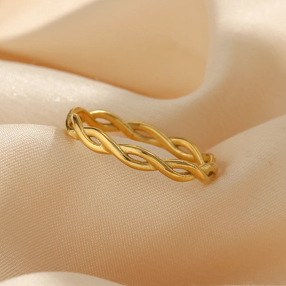 Minimalist Braided Twisted Gold Thin Rings