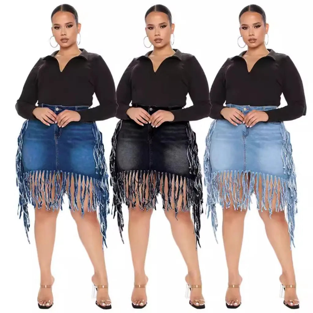Large Tassel Denim Skirt Women