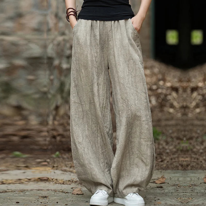 Cotton Linen Baggy Cargo Pants Women