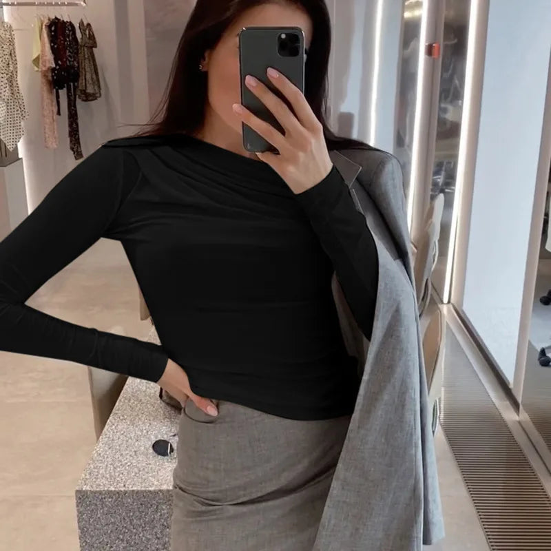 Long Sleeve White Crop Top Street T-Shirt Women