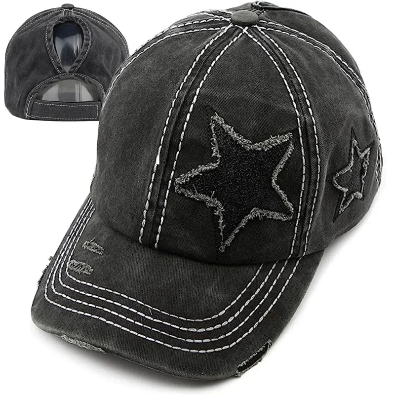 Retro Star Washed Denim Baseball Cap Y2K