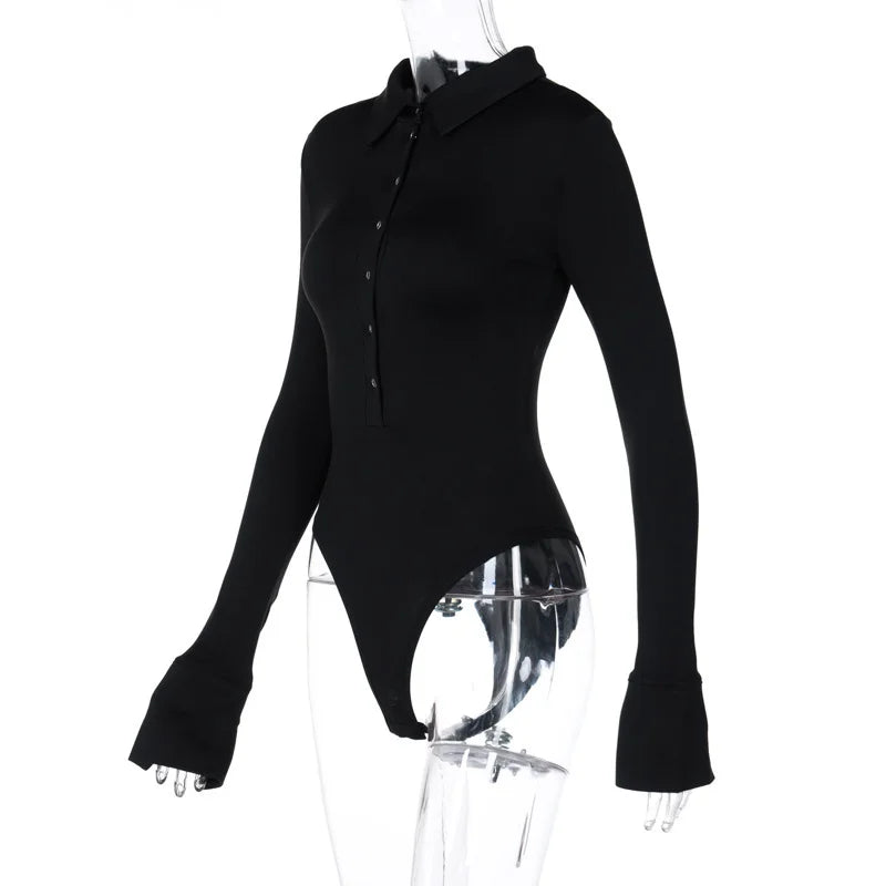 Button Front Sexy Long Sleeve Jumpsuit