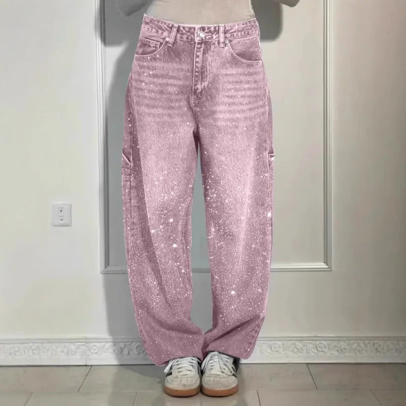 Rhinestone Wide Leg Street Lady Jeans