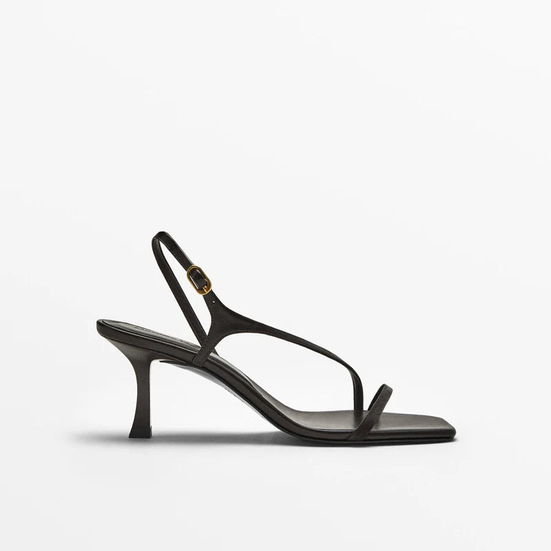 Cowhide Buckle Low Heel Sandals