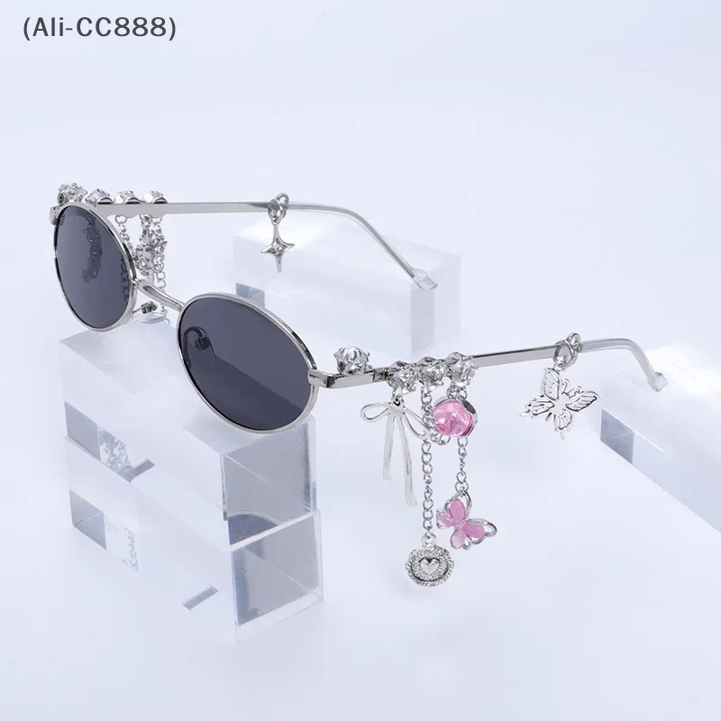Oval Frame Tassel Charm Anti-Blu-Ray Glasses