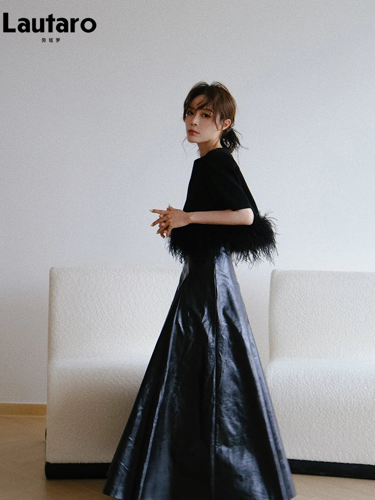 Black Patent PU Maxi Pleated Skirt