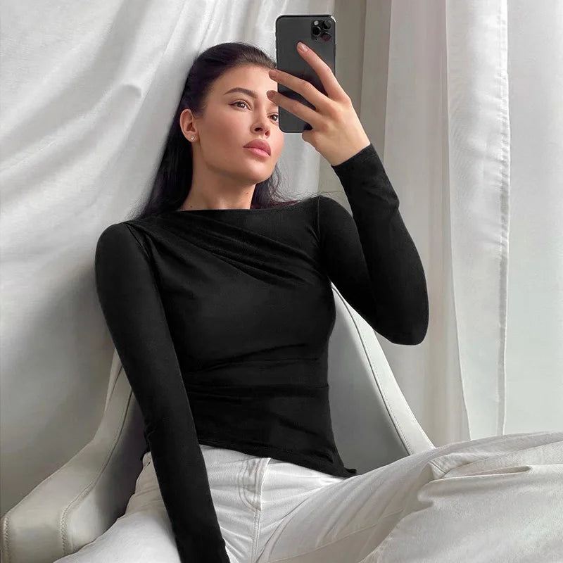 Long Sleeve White Crop Top Street T-Shirt Women