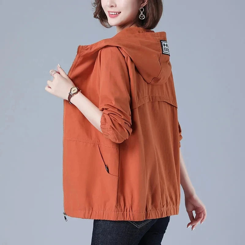 Casual Long Sleeve Hooded Windbreaker Women