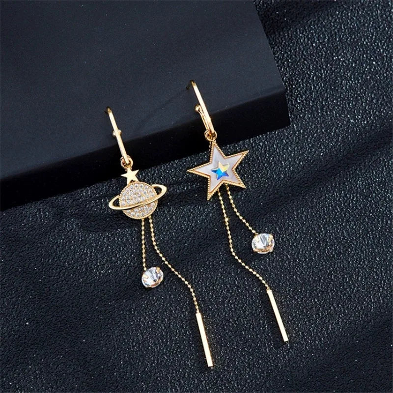 Star Earth Tassel Dangle Crystal Earrings