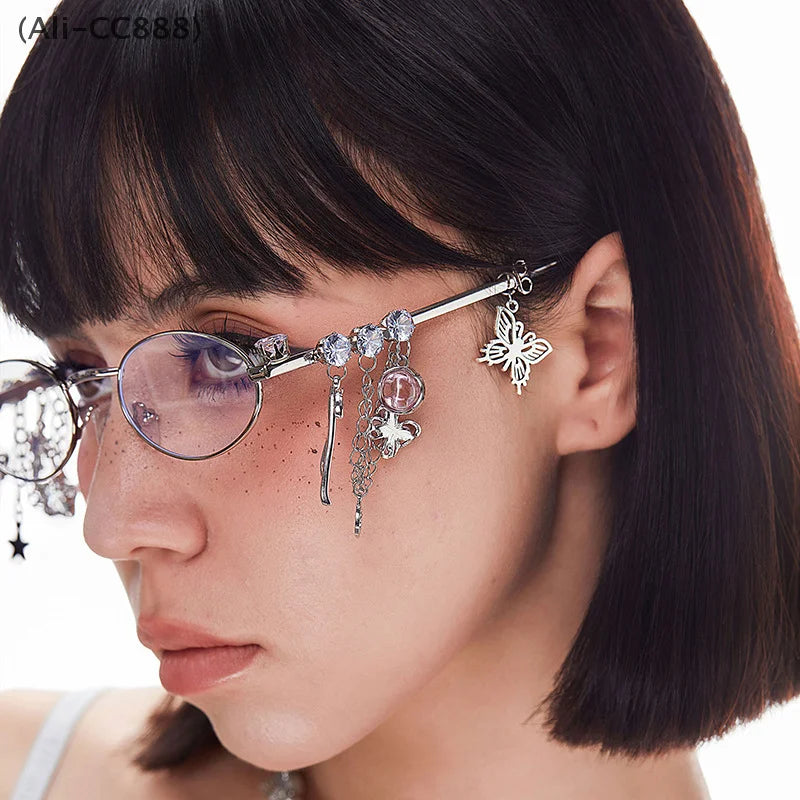 Oval Frame Tassel Charm Anti-Blu-Ray Glasses
