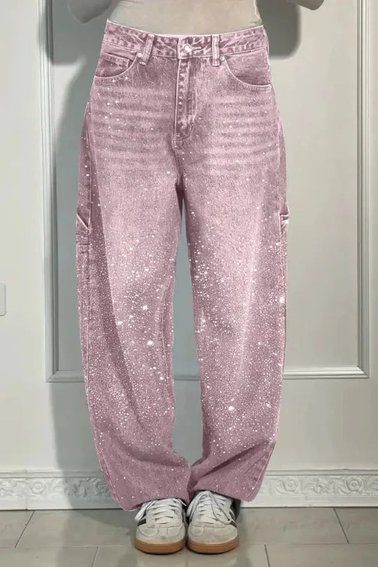 Rhinestone Wide Leg Street Lady Jeans