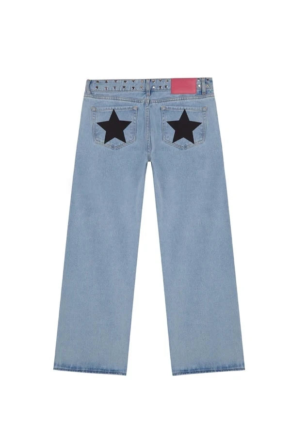 Vintage Star Print High Waist Jeans Women