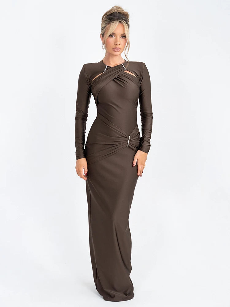 Hollow Out Long Sleeve Maxi Dress Women