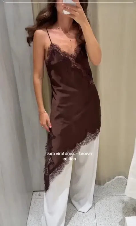 Lace Patchwork Off-Shoulder Sleeveless Party Dress Women