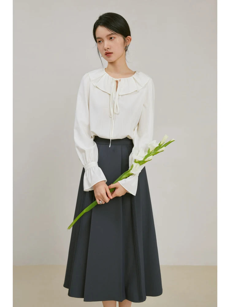 Simple Gray High Waist A-Line Skirt