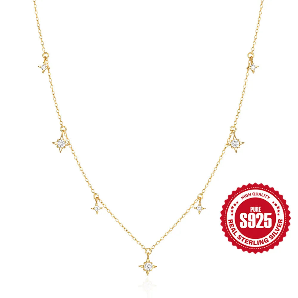 S925 Silver Octagonal Star Zircon Necklace