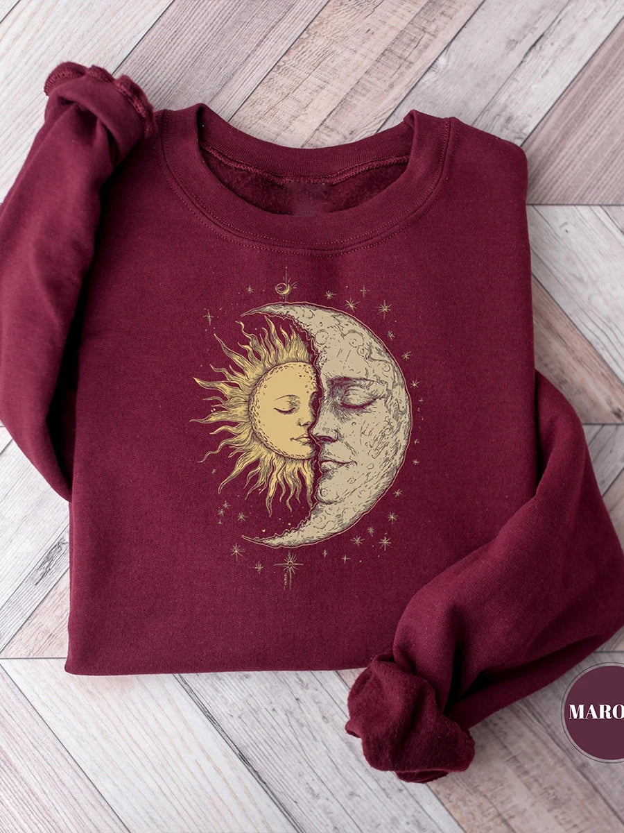 Sun Moon Face Vintage Bohemian T-Shirt Unisex
