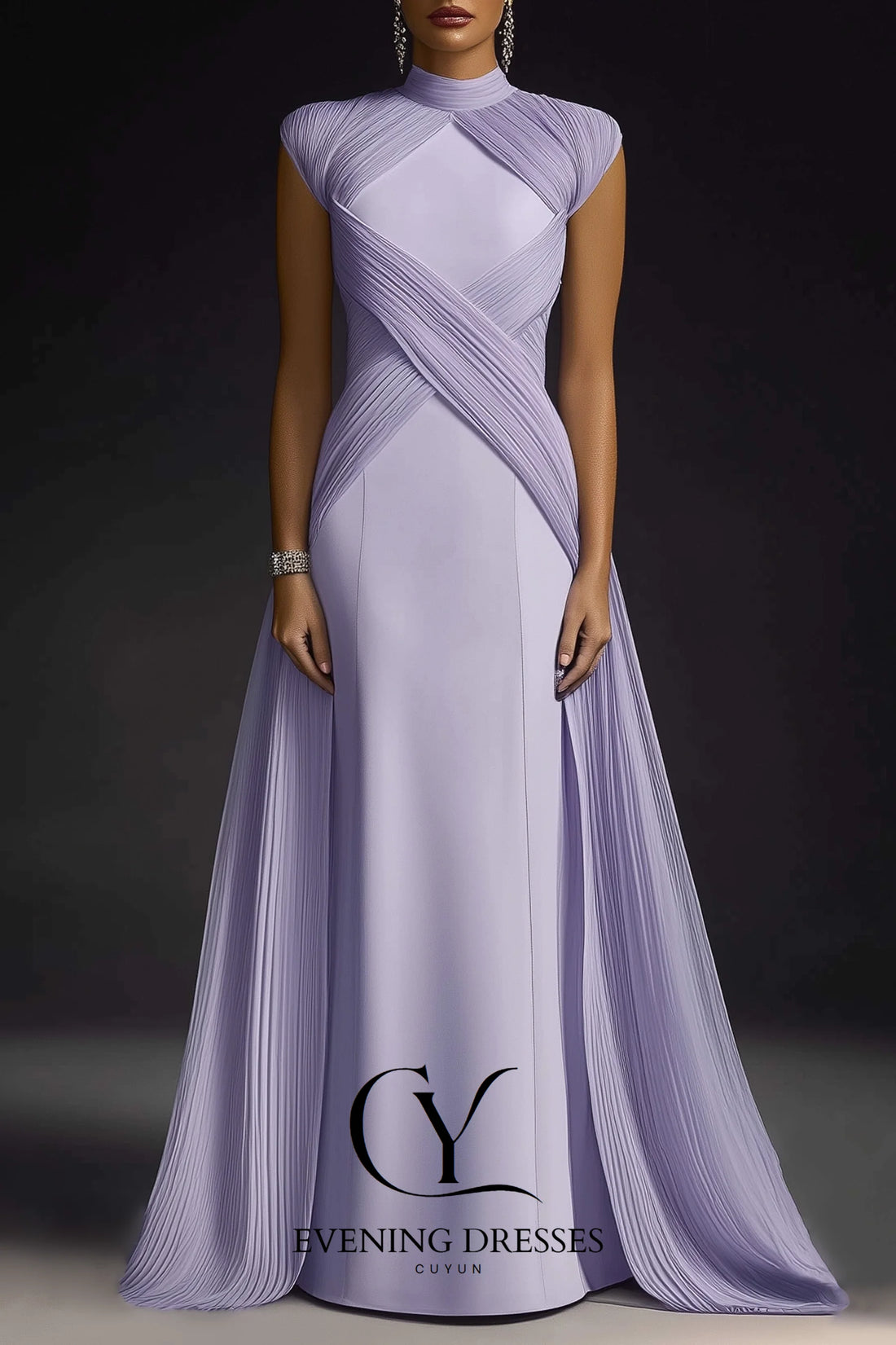 Lavender High Collar Luxury Evening Gown Women