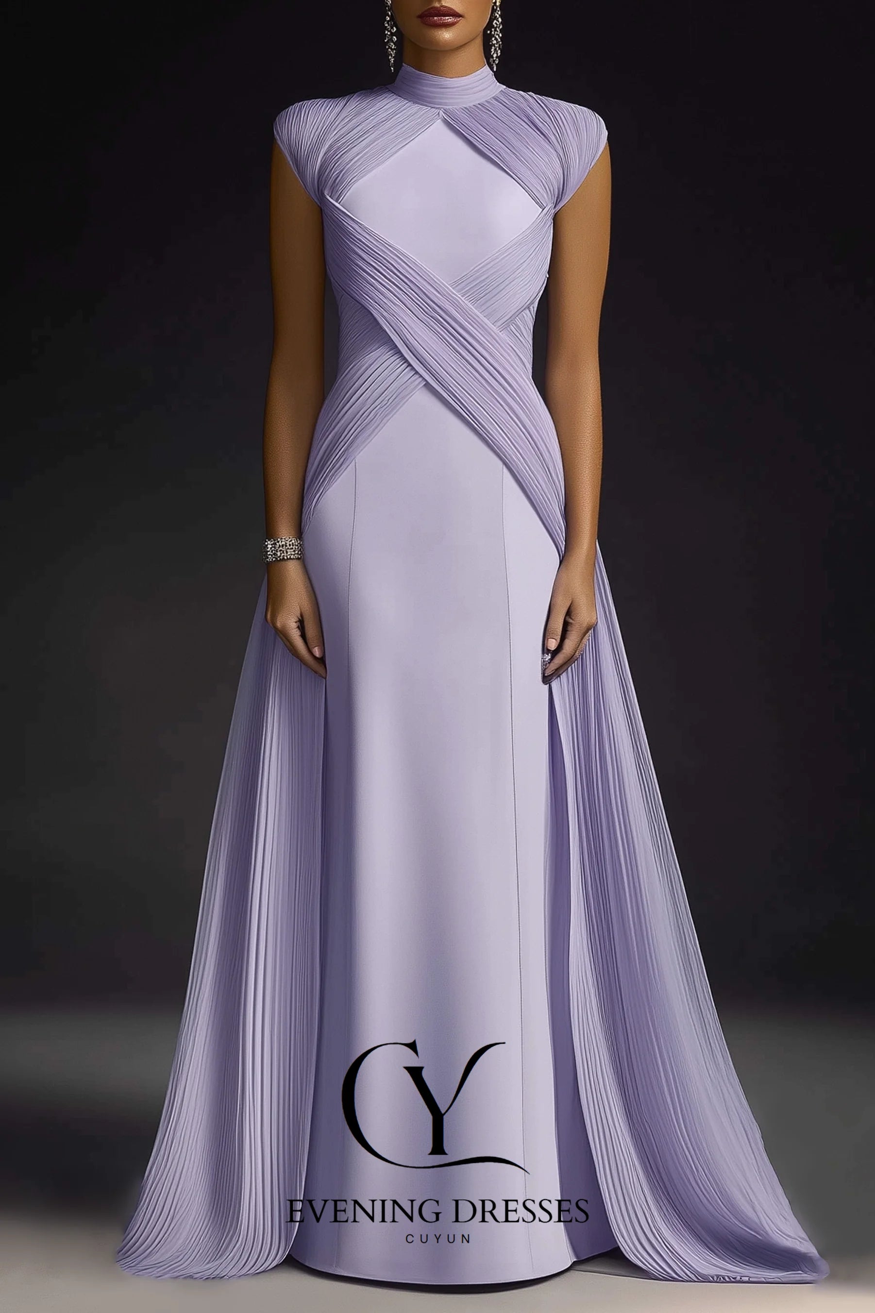 Lavender High Collar Luxury Evening Gown Women