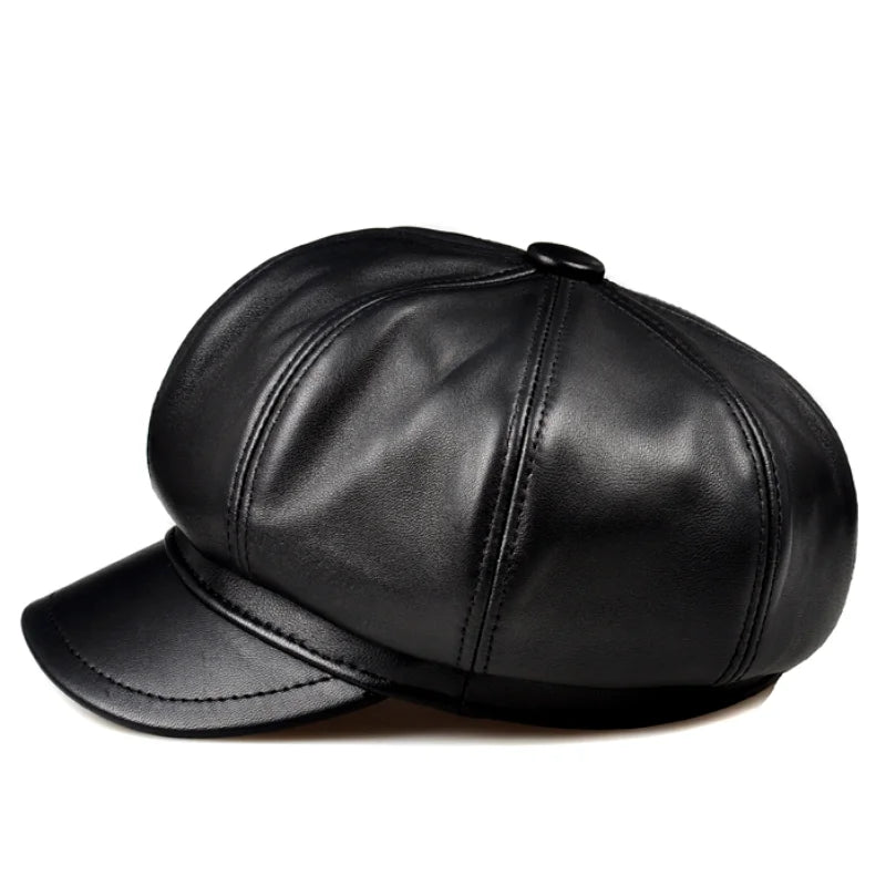 Genuine Leather Painter Vintage Beret Hat