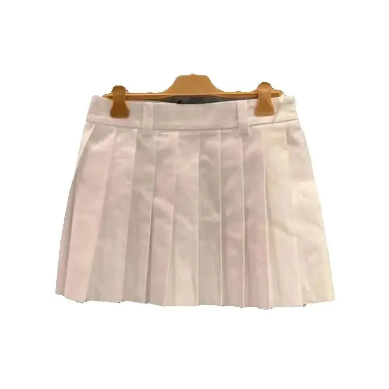 White High-Waist Pleated Mini Skirt