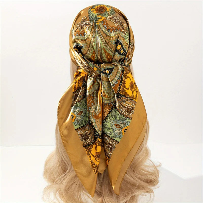 Satin Square Hijab Elegant Silk Neckerchief
