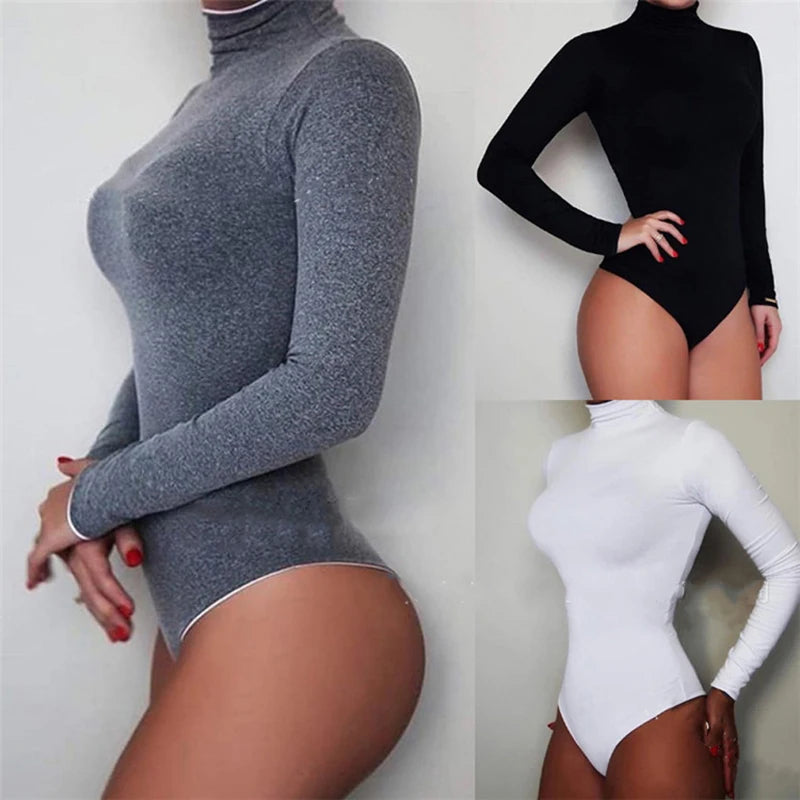 Black Long Sleeve Turtleneck Bodysuit Women