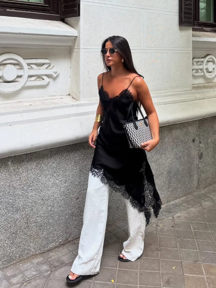 Lace Patchwork Off-Shoulder Sleeveless Party Dress Women