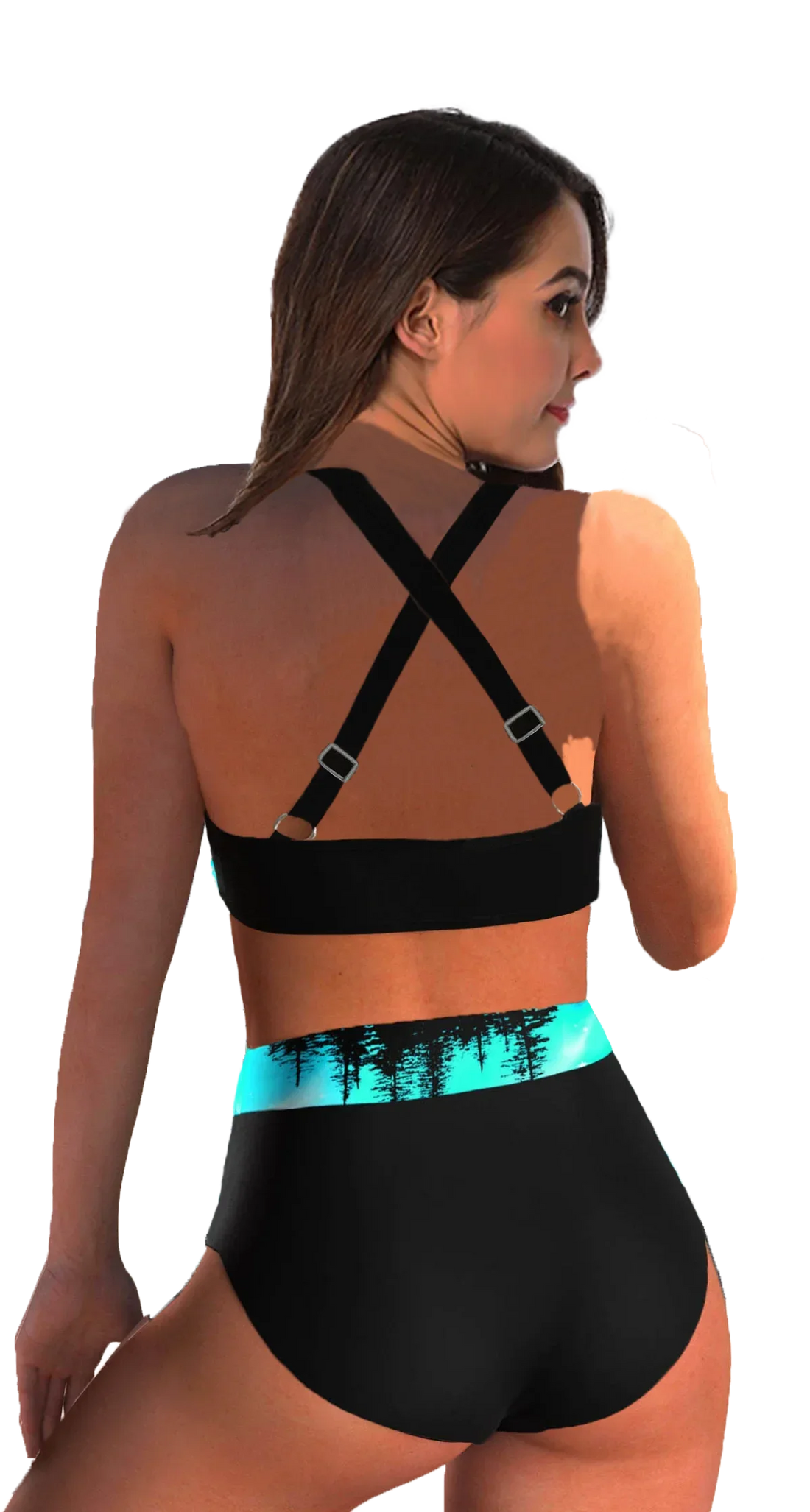 Black Pine Tree Printed Bikini Set Women