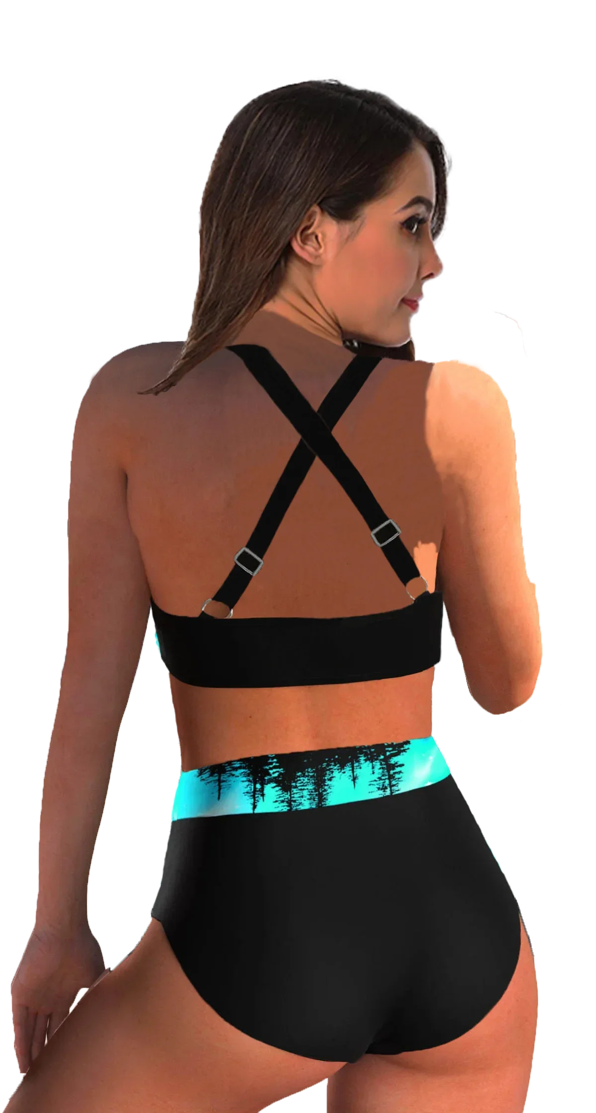 Black Pine Tree Printed Bikini Set Women