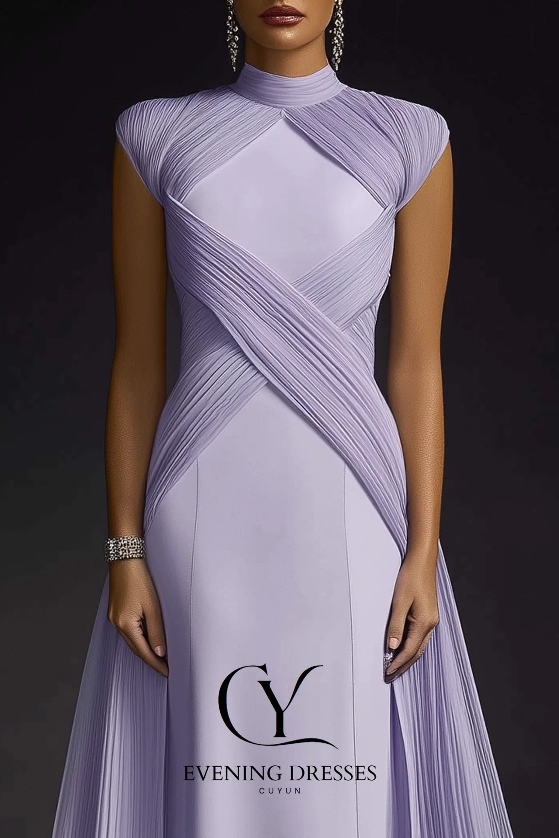 Lavender High Collar Luxury Evening Gown Women