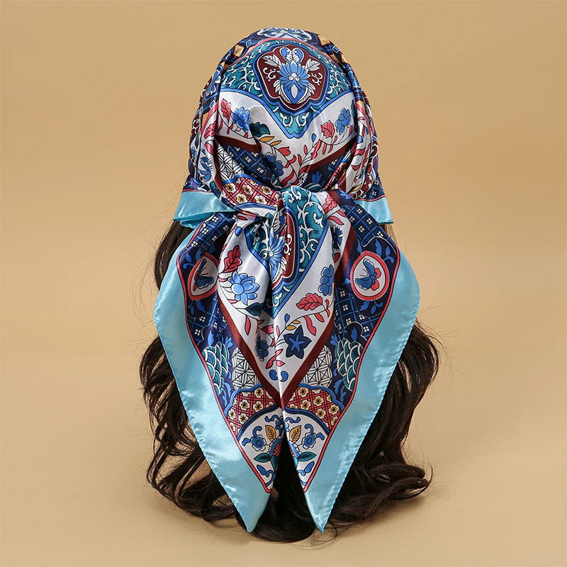 Satin Square Hijab Elegant Silk Neckerchief