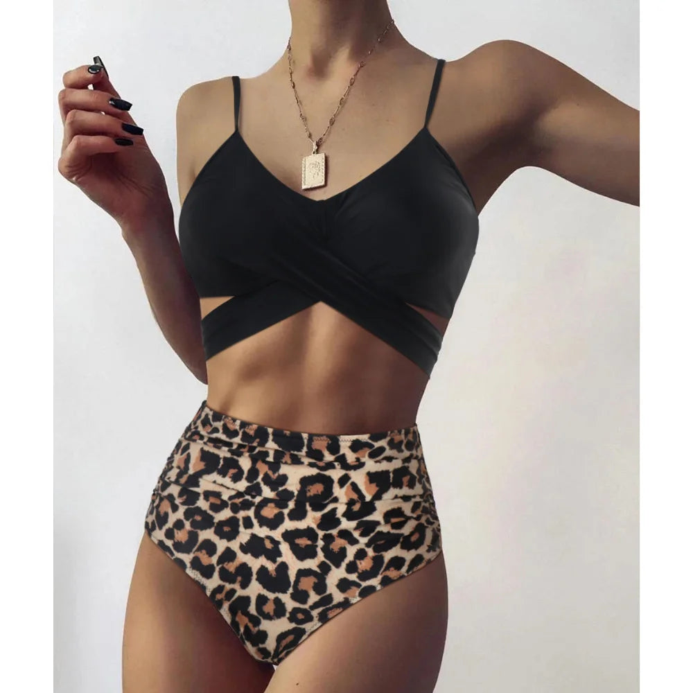 Leopard Push-Up One Shoulder Bikini Women