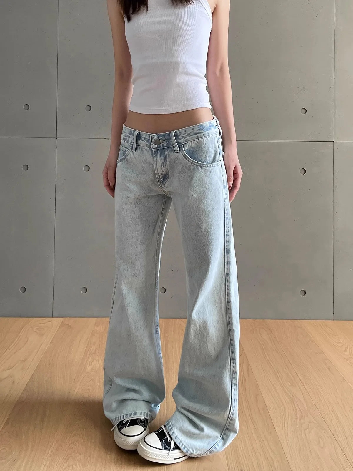 Vintage Low Waist Solid Streetwear Jeans