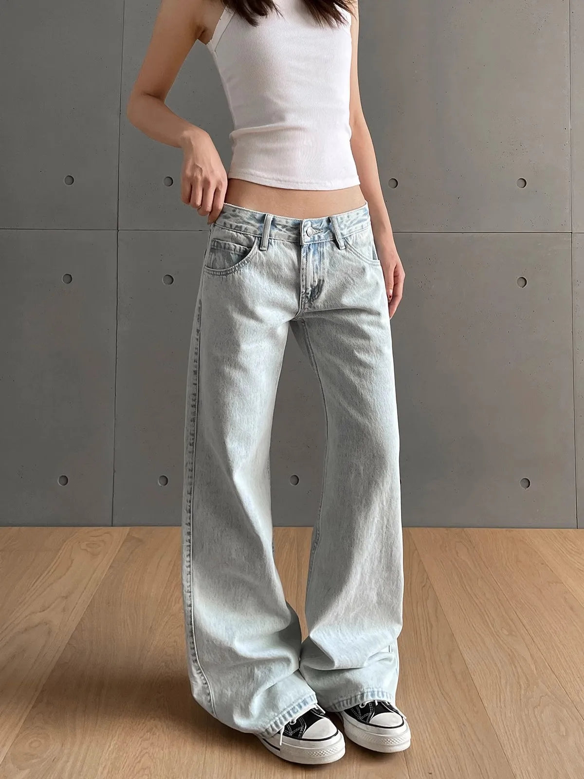 Vintage Low Waist Solid Streetwear Jeans