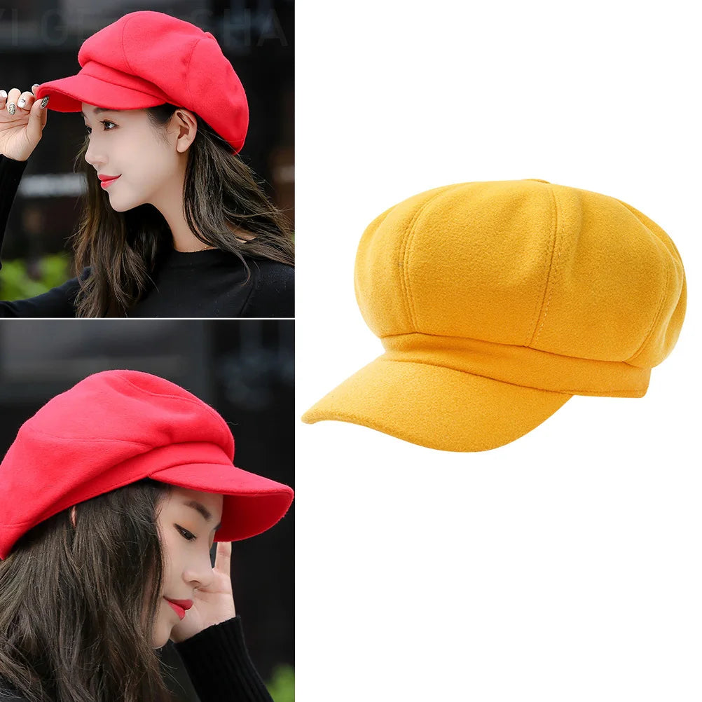 Woolen Octagonal Beret Autumn Winter Cap