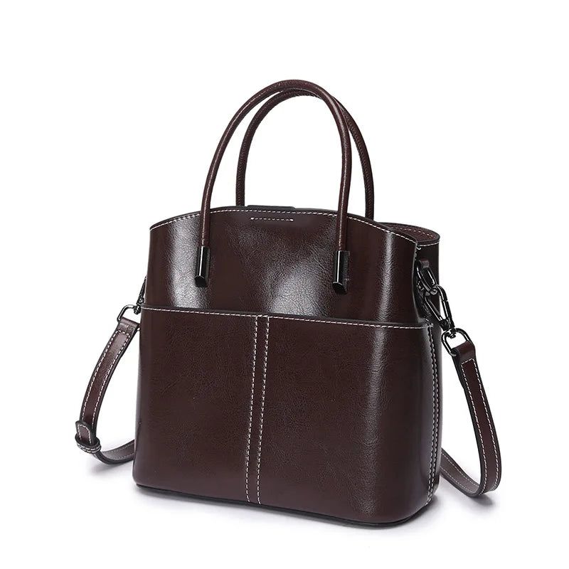 Genuine Leather Crossbody Bucket Bag