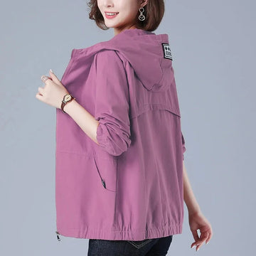 Casual Long Sleeve Hooded Windbreaker Women