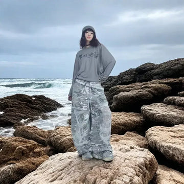 Colorful Lace Patchwork Ripped Wide Leg Jeans