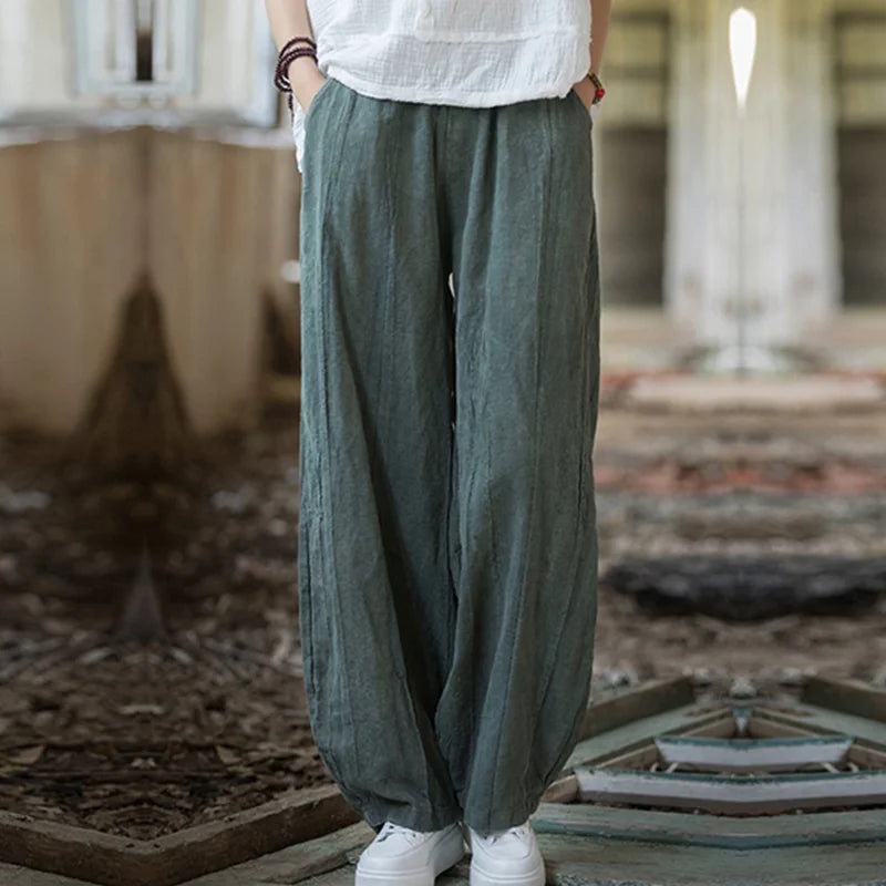 Cotton Linen Baggy Cargo Pants Women