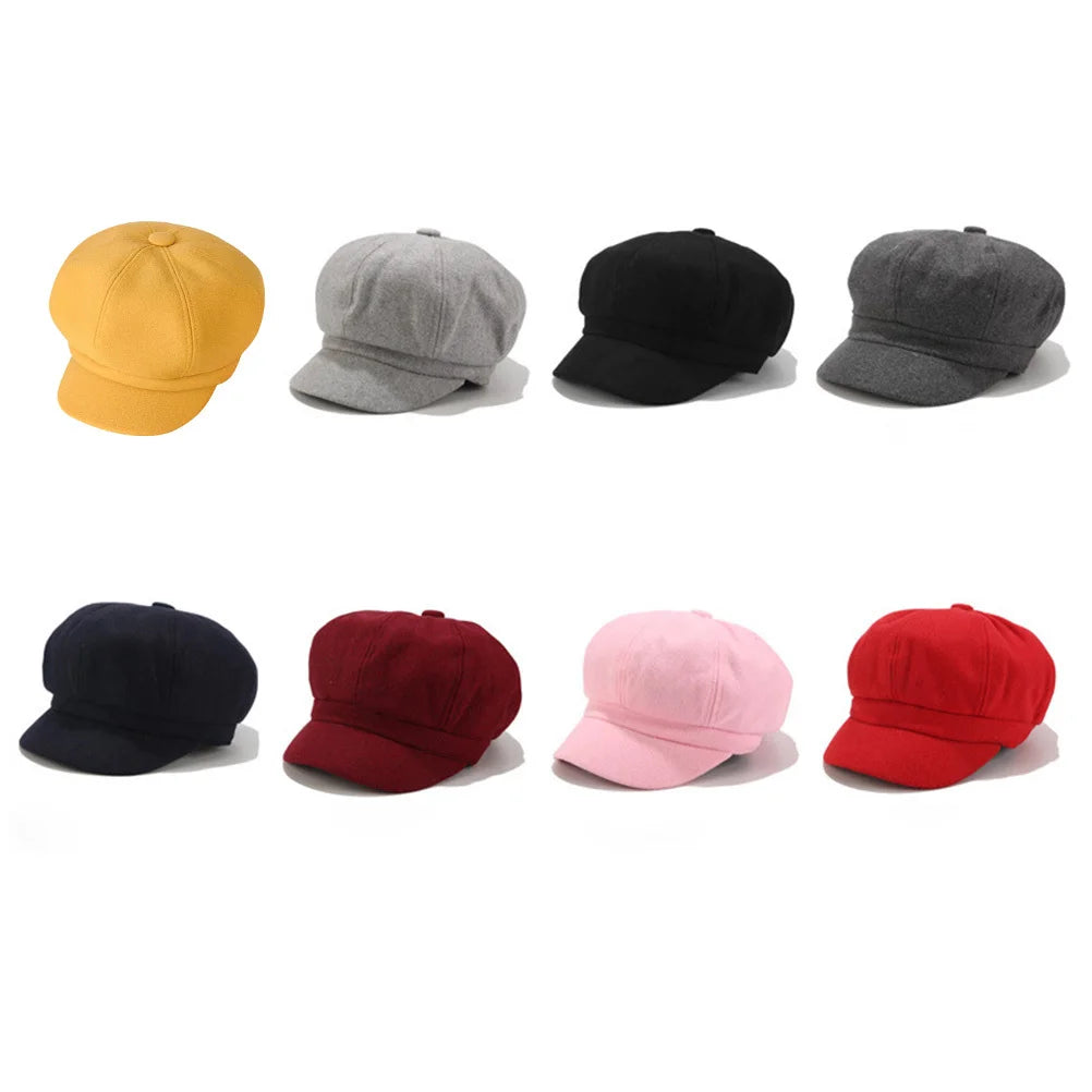 Woolen Octagonal Beret Autumn Winter Cap