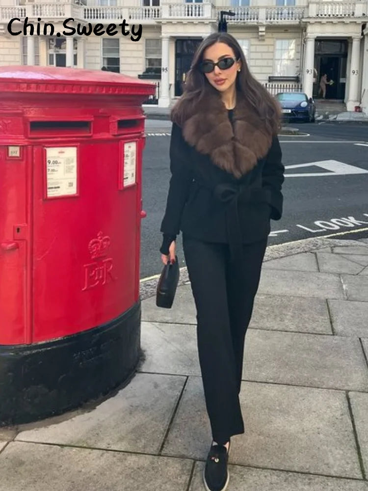 Double-Breasted Cropped Trench Coat Faux Fur