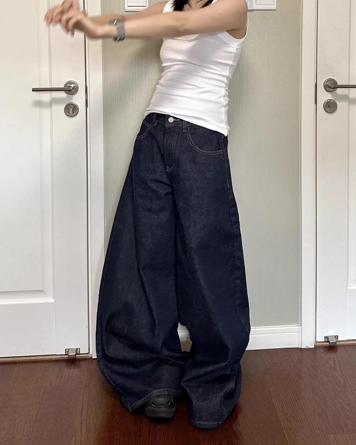 Black High Street Wide-Leg Jeans Women