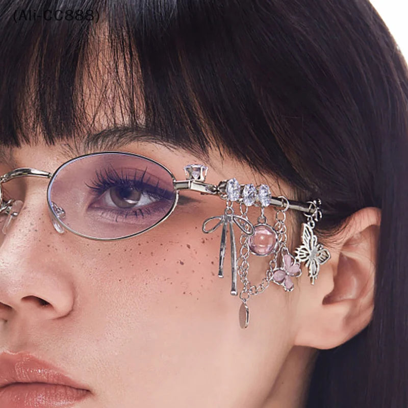 Oval Frame Tassel Charm Anti-Blu-Ray Glasses
