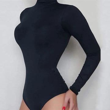 Black Long Sleeve Turtleneck Bodysuit Women