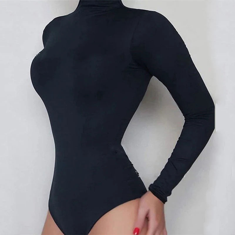 Black Long Sleeve Turtleneck Bodysuit Women
