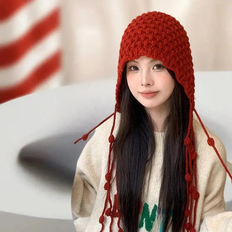 Thickened Knitted Baotou Hat with Tassel