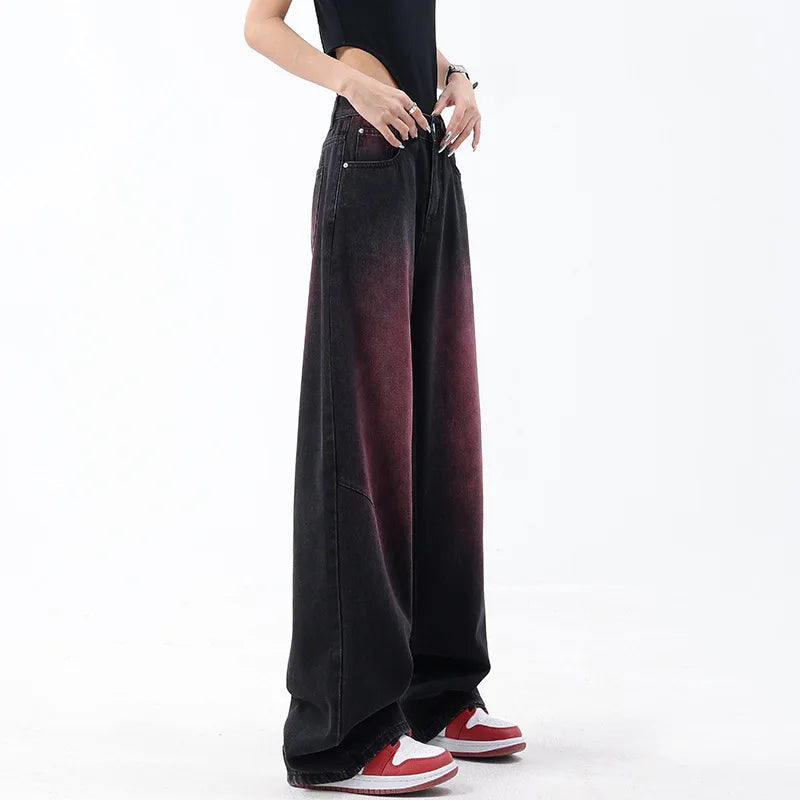 Graffiti Wash Retro Wide Leg Jeans Women