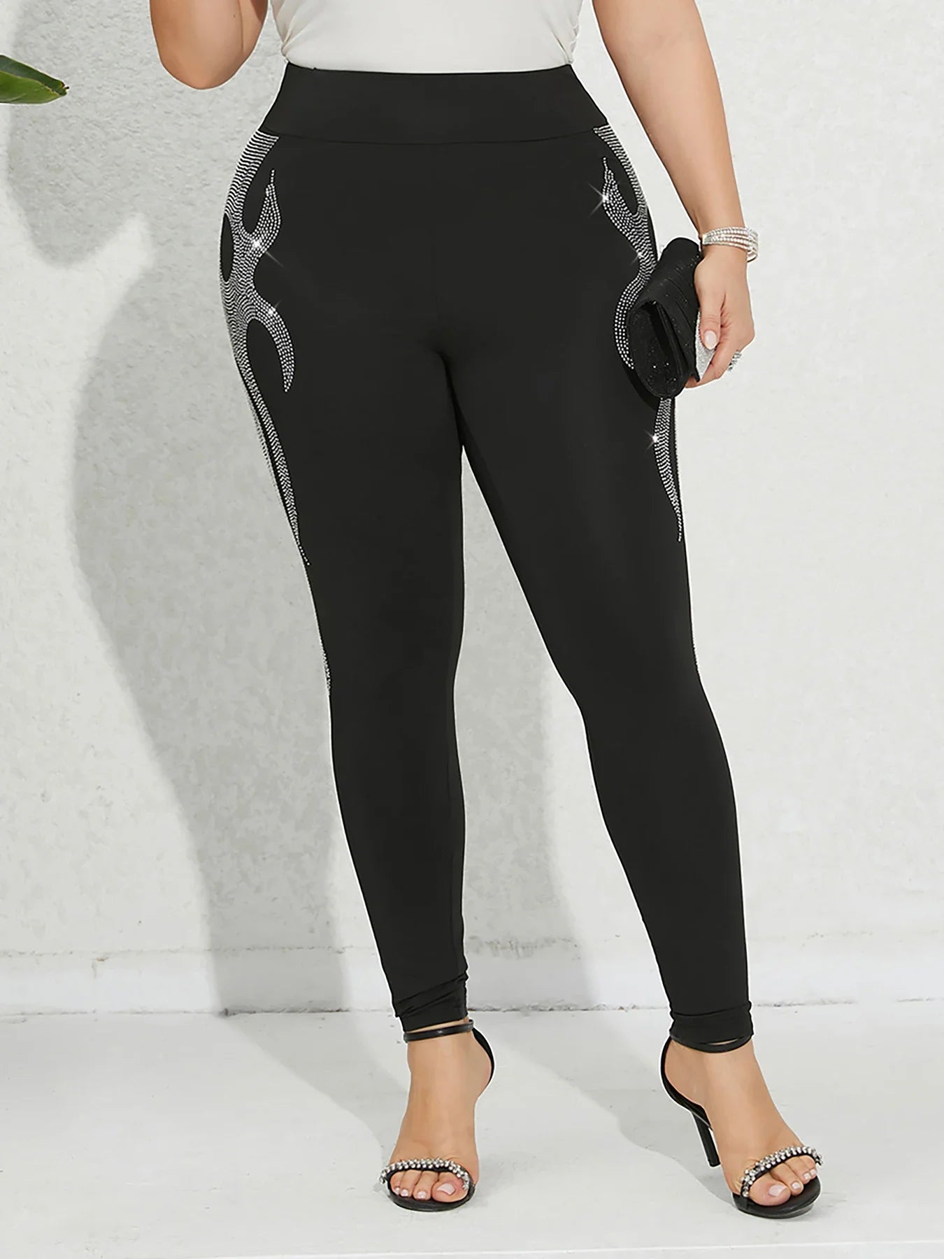 Plus Size Rhinestone Flame Leggings
