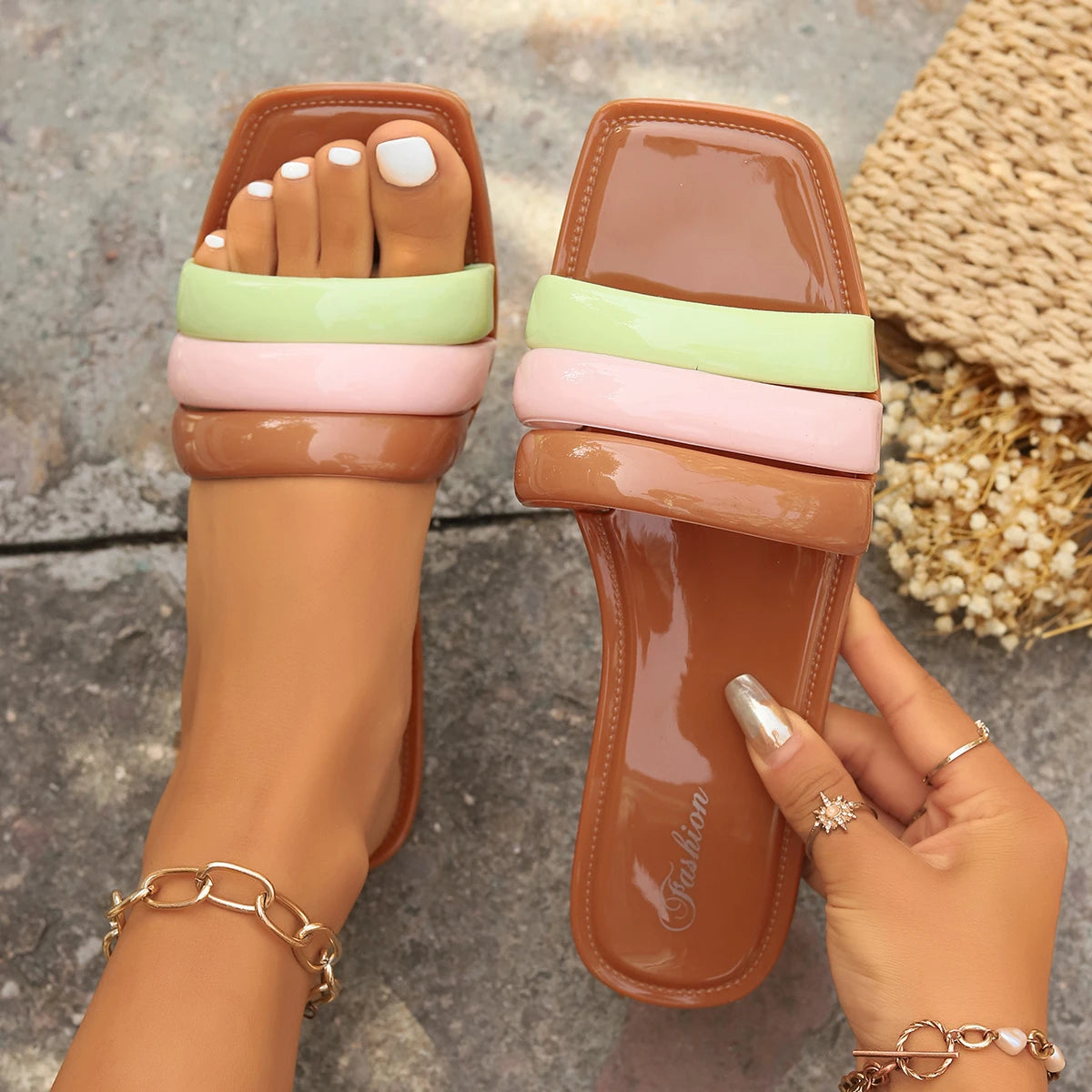 Summer Square Toe Flat Sandals
